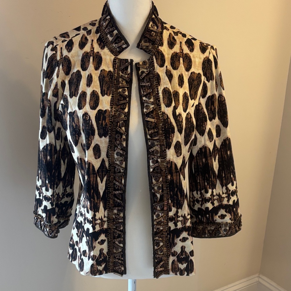 Chico’s beautiful Leopard Print Open beaded Jacket